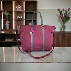 Vera Bradley Midtown Small Tote/Maroon/Gray faux leather trim/charm-NWOT
